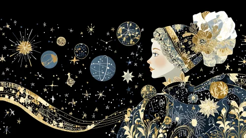 Woman Among Stars: A Night Sky Dream