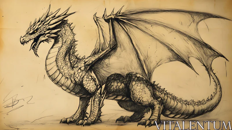 Monochrome Dragon Drawing AI Image