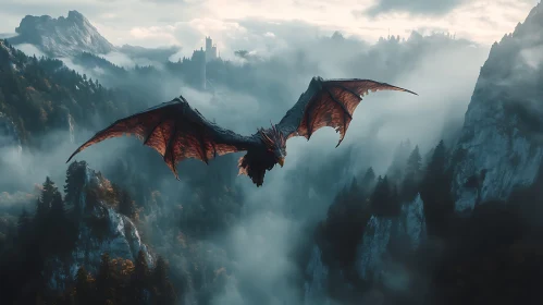 Majestic Dragon Soaring Above Peaks