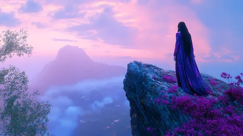 Sunset Vista with Figure in Purple