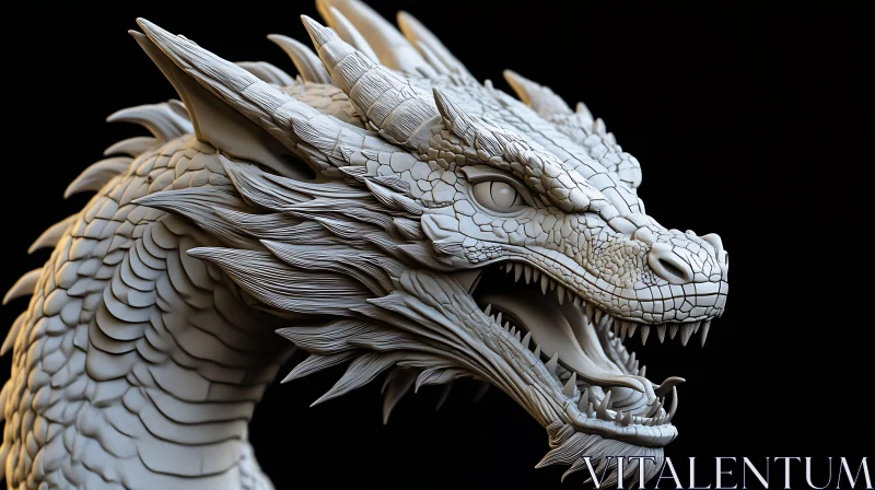 Detailed Dragon Sculpture on Black Background