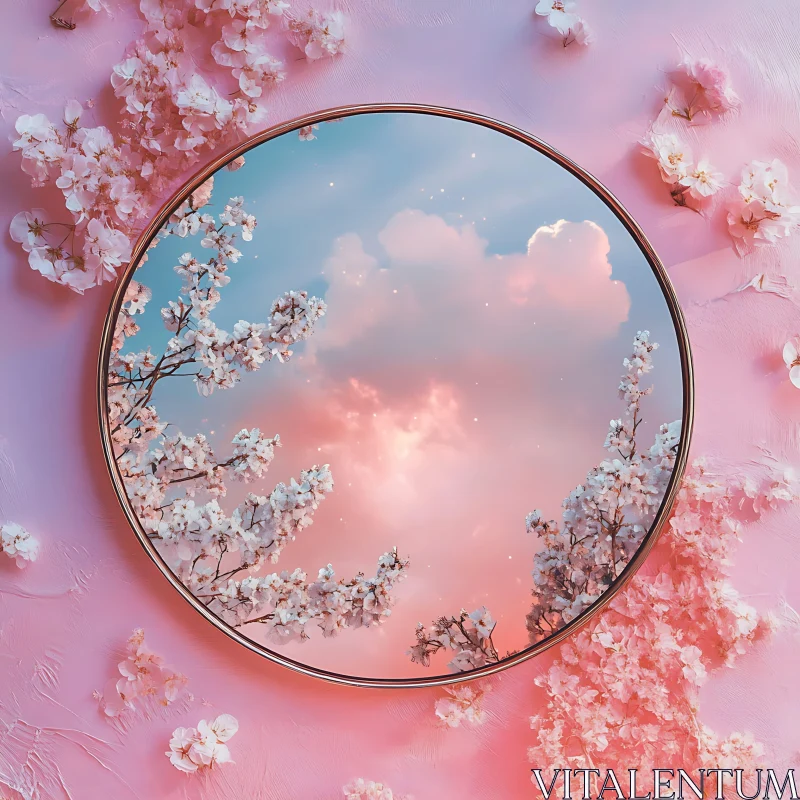 AI ART Cherry Blossoms and Sky in Mirror