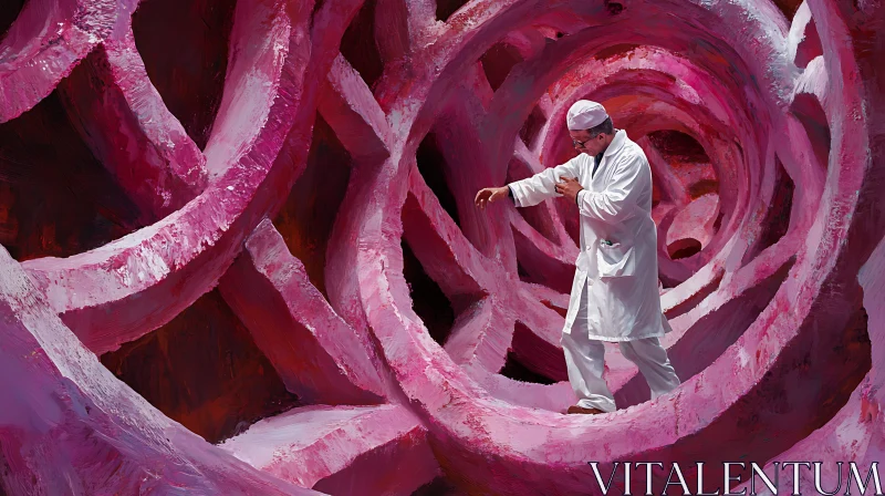 Doctor Navigating Abstract Pink Medical Structure