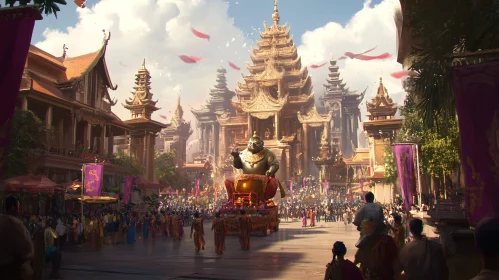 City Parade with Golden Statue