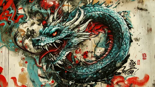 Azure Dragon Graffiti Wall Art