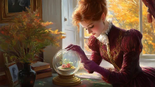 Vintage Portrait of Woman with Flowers
