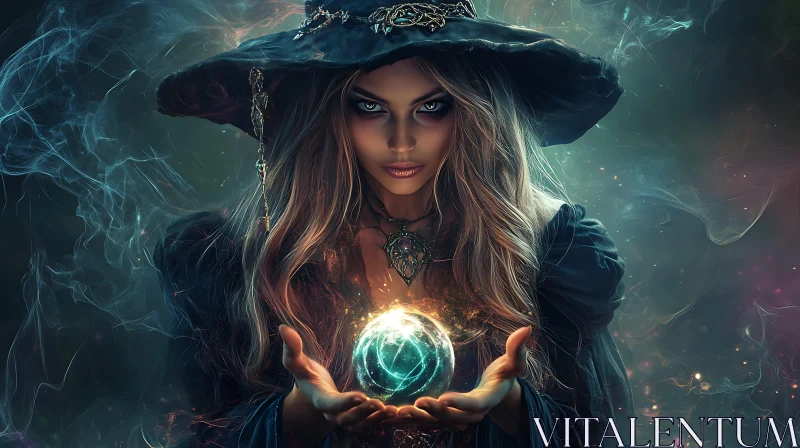 Mystical Witch Holding a Glowing Sphere