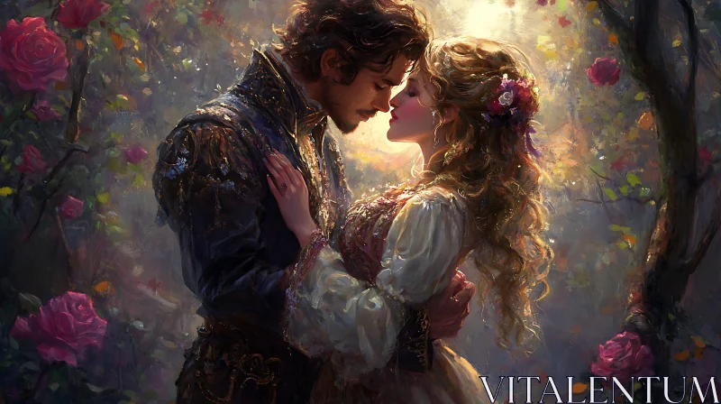 Lovers Embrace Among Roses Art