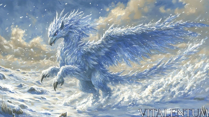 Winter Dragon Striding Through Snow
