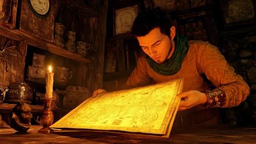 Man Examining Ancient Map