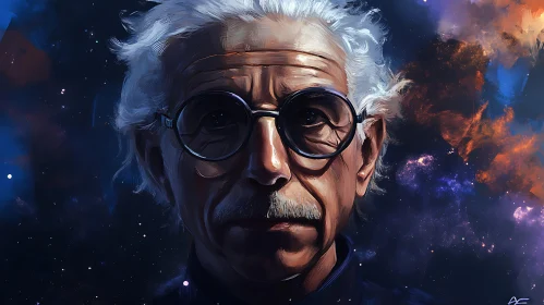 Elderly Man with Glasses in Universe