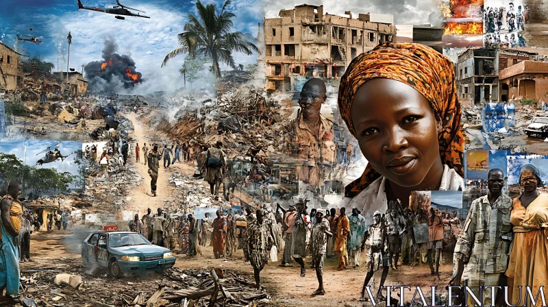 Collage of War-torn Scenes with Portrait AI Image