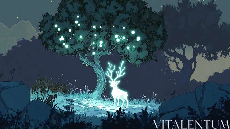 Luminous Deer in Mystical Woods