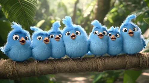 Fluffy Blue Birds Cartoon Image