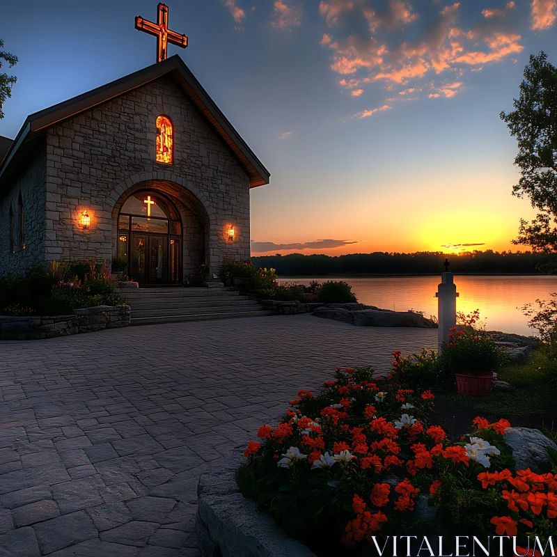 Lakeside Church at Sunset