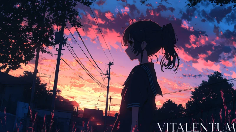 Sunset Anime Scene with a Girl