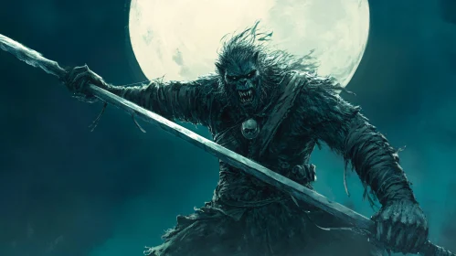 Monster with Spear Against Moon
