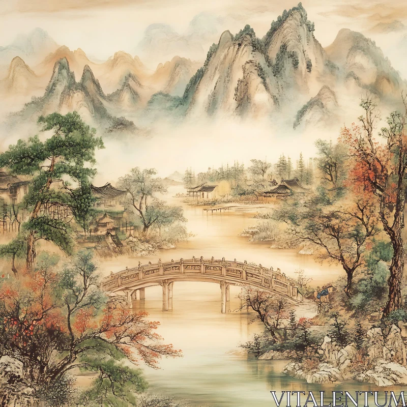 Scenic River View with Stone Bridge