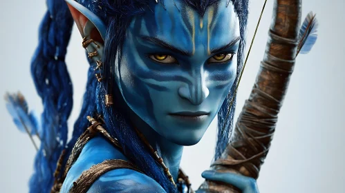 Blue-Skinned Na'vi with Bow and Arrow