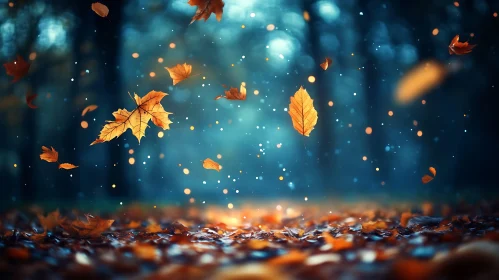 Golden Leaves in Autumnal Forest