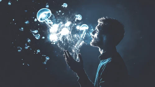 Man and Jellyfish: A Surreal Portrait