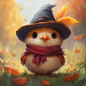 Enchanting Bird with Hat and Scarf