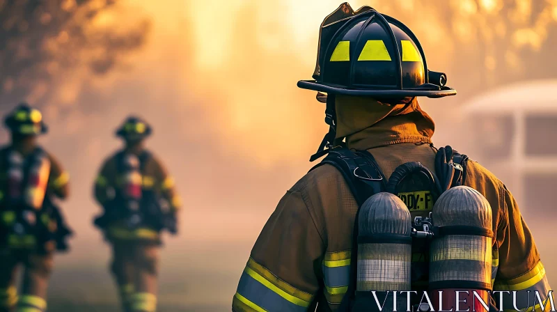 Brave Firefighters Amidst Smoke and Light