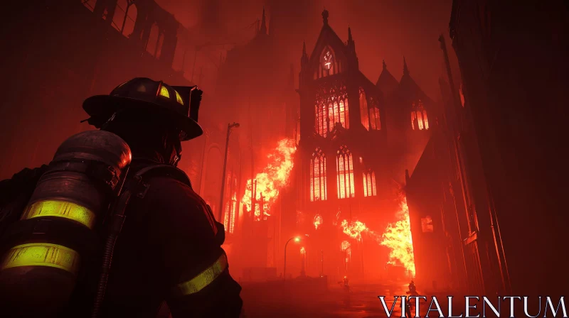 Heroic Firefighter Fights Flames in Gothic Cathedral