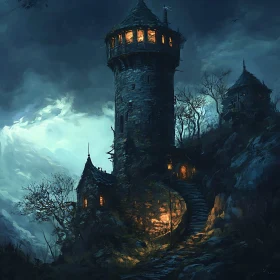 Medieval Castle Tower at Night