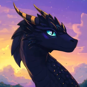 Dragon Portrait Against Twilight Sky