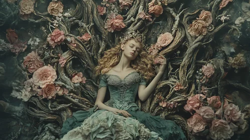 Sleeping Elf with Roses and Branches