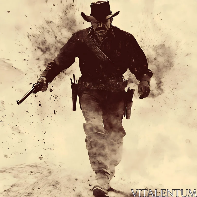 Sepia-toned Cowboy with Gun