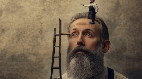 Whimsical Man with Tiny Guide