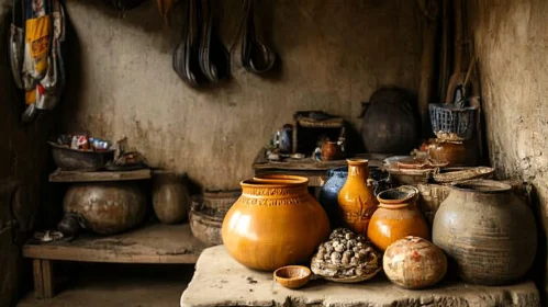 Earthenware Vessels in a Rustic Interior