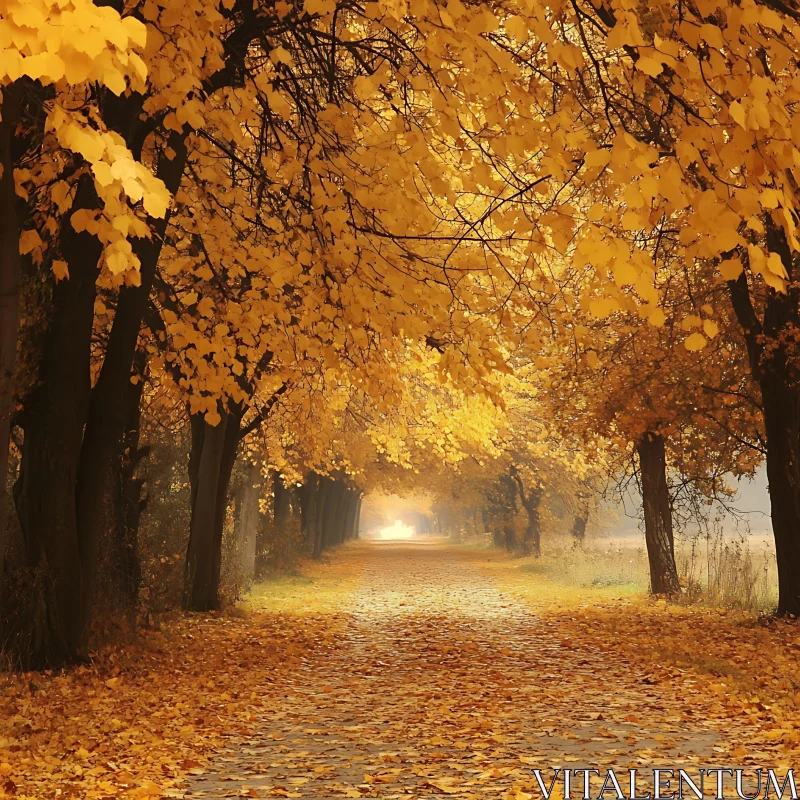 Autumnal Avenue: A Path of Golden Leaves