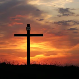Cross Silhouette with Sunset Sky