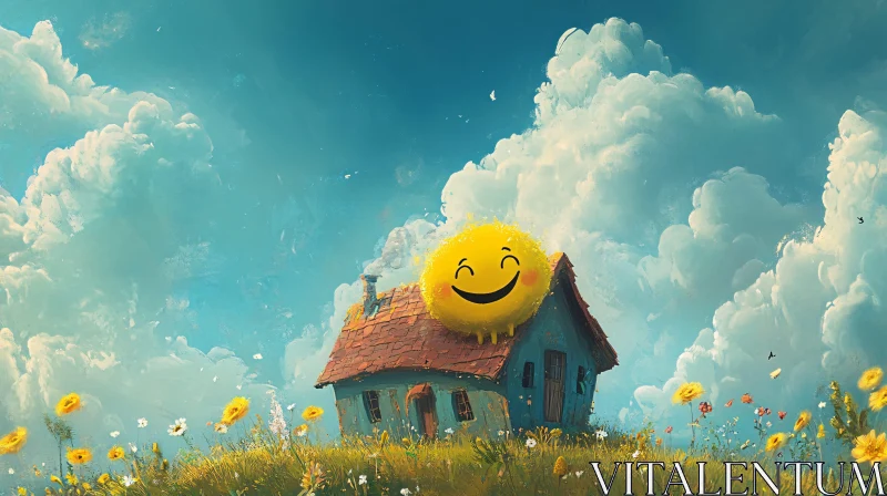 Quaint Cottage with Sunny Sky