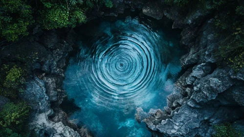 Concentric Ripples in Tranquil Blue Pond