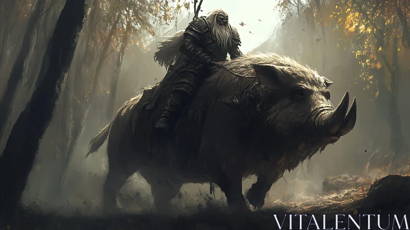 Boar Rider in Misty Woods