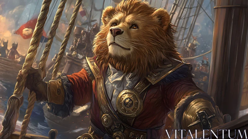 AI ART Anthropomorphic Lion Pirate on Ship