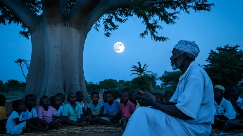 Children's Night Education Under Moonlight