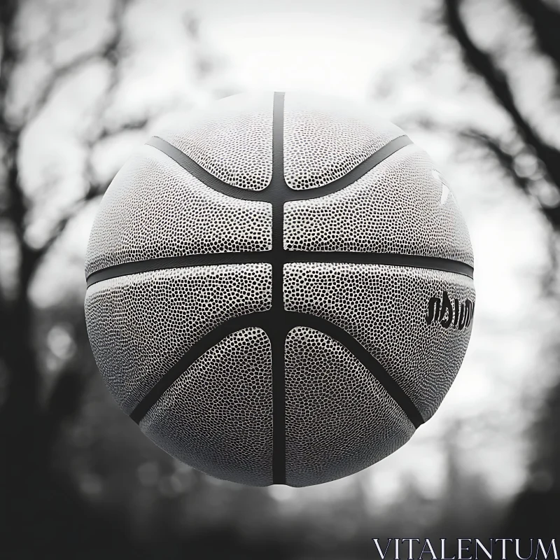 Textured Basketball in Black and White AI Image