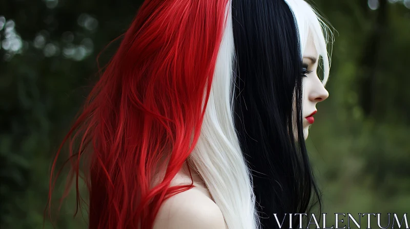 Striking Woman with Red, White, Black Hair