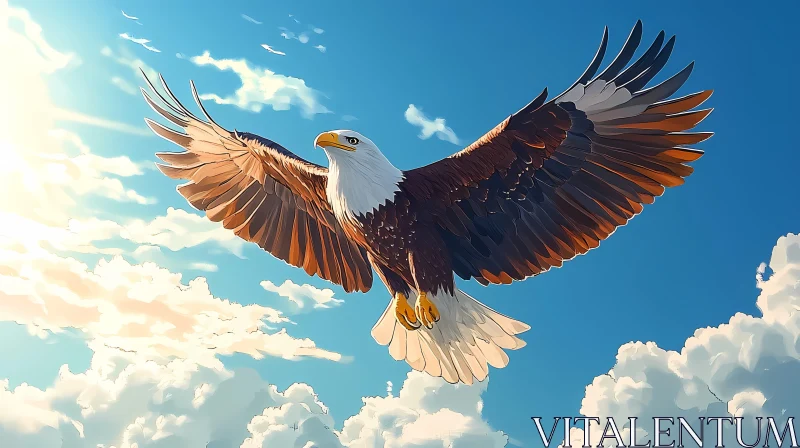 Eagle in Flight Against Blue Sky