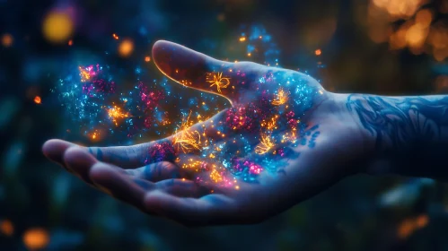 Mystical Hand with Glowing Particles