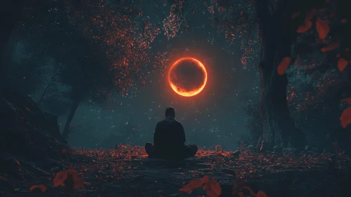 Forest Meditation Under Fiery Eclipse
