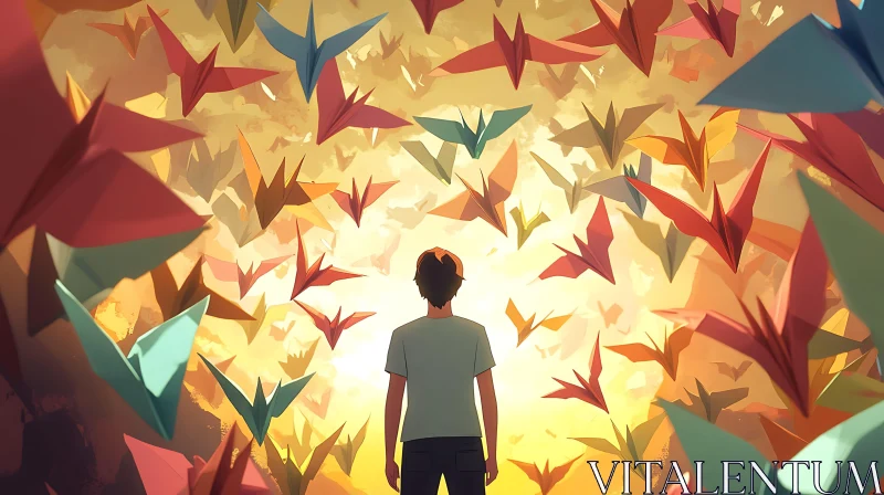 Paper Cranes in Flight