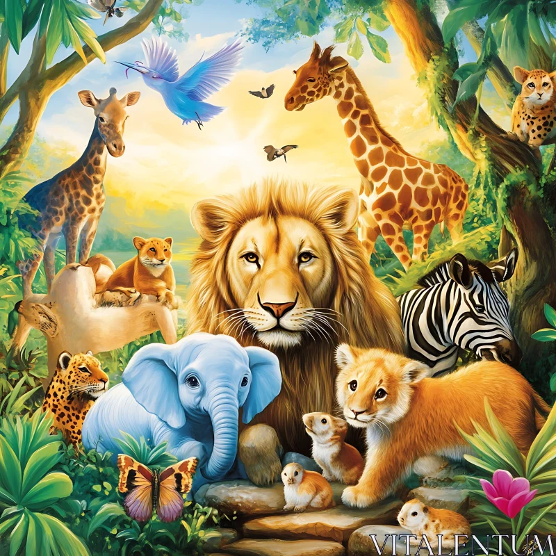 Wildlife in Vibrant Jungle Scene