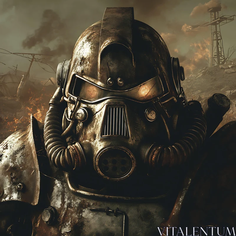 Rusty Power Armor in Apocalyptic Landscape