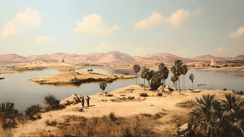 Desert Lake View with Mountains